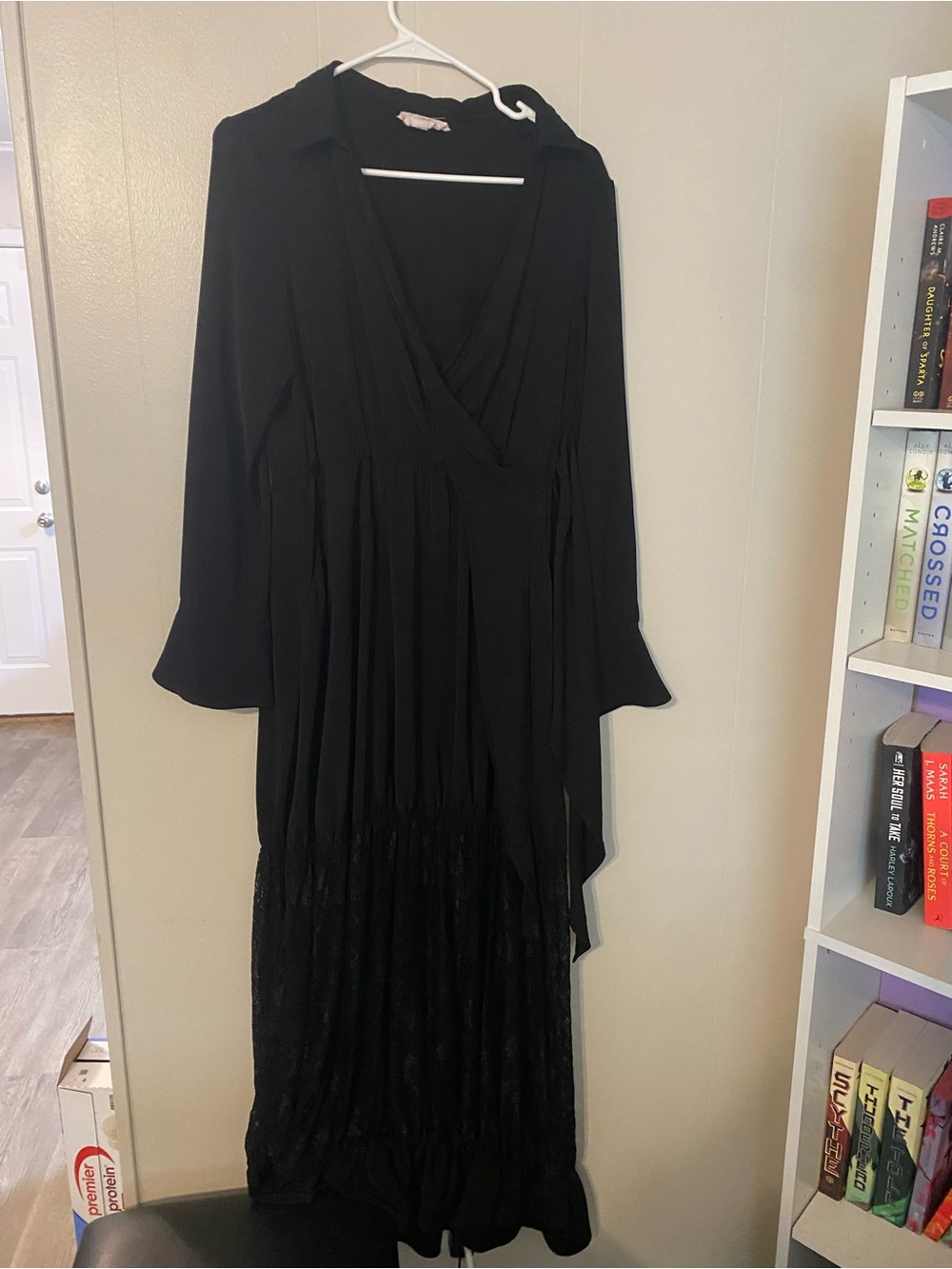 Black Long Sleeve Wrap-Style Maxi Dress